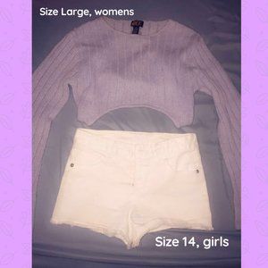 Purple Cropped Top  & White Shorts Set